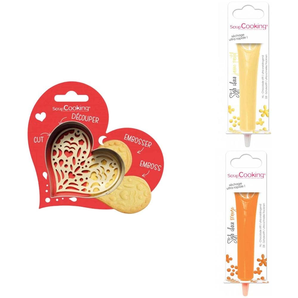 Kit Tagliabiscotti Cuore + 2 Penne Al Cioccolato Giallo Pastello E Arancione - Foto 1