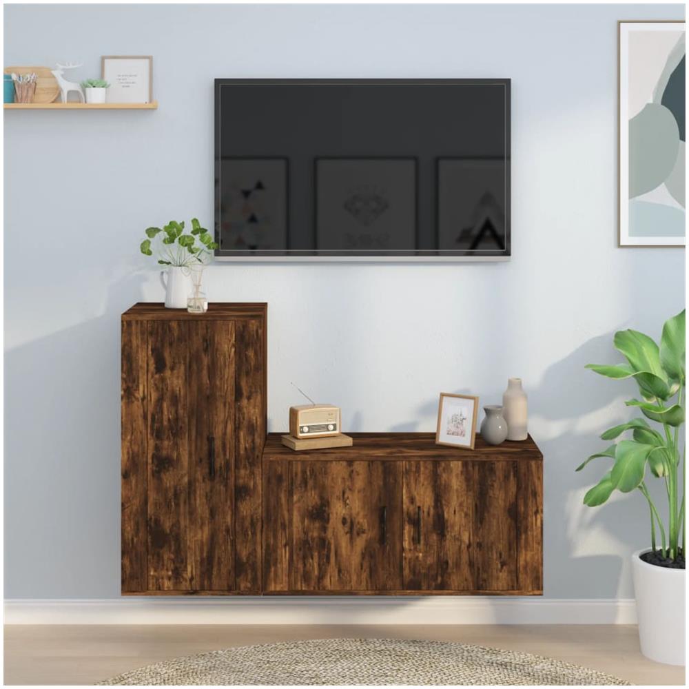 Set Mobili Porta Tv 2 Pz Rovere Fumo In Legno Multistrato - Foto 1