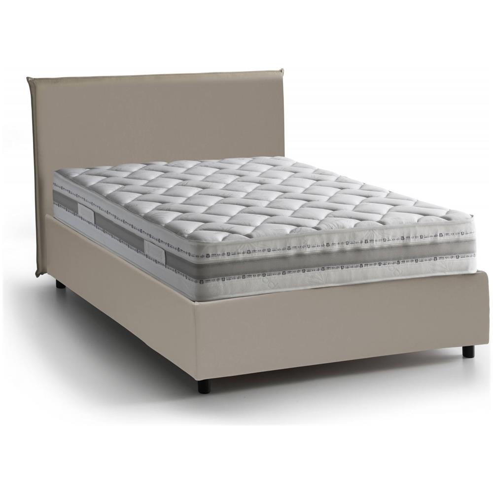 Letto Piazza E Mezza Assunta, Letto Contenitore Con Rivestimento In Ecopelle, 100% Made In Italy, Apertura Frontale, Con Materasso Cm 120x200 Incluso, Tortora - Foto 4
