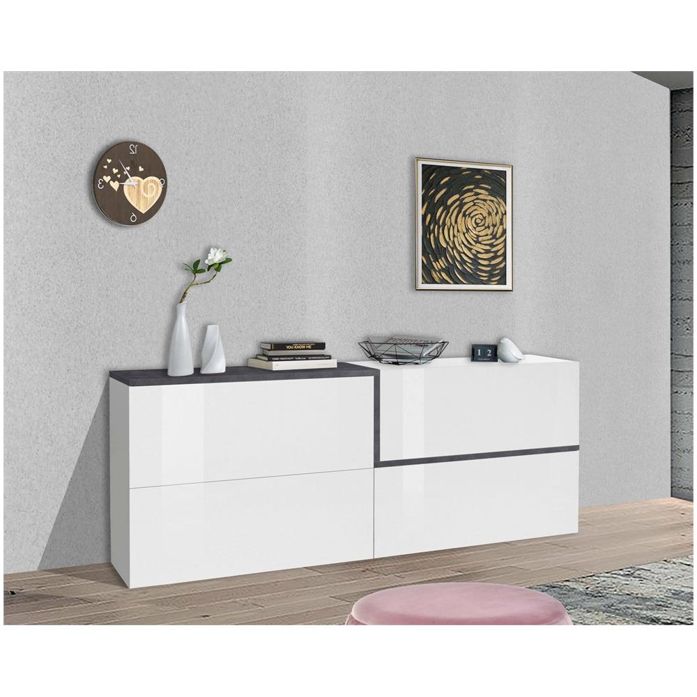 Credenza Livio, Madia Da Cucina, Buffet Da Soggiorno, 100% Made In Italy, Cm 210x40h80, Bianco Lucido E Ardesia - Foto 1