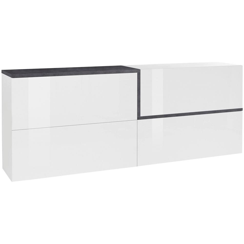 Credenza Livio, Madia Da Cucina, Buffet Da Soggiorno, 100% Made In Italy, Cm 210x40h80, Bianco Lucido E Ardesia - Foto 2