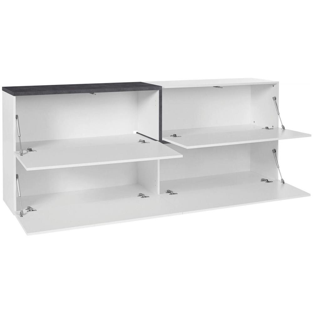 Credenza Livio, Madia Da Cucina, Buffet Da Soggiorno, 100% Made In Italy, Cm 210x40h80, Bianco Lucido E Ardesia - Foto 4