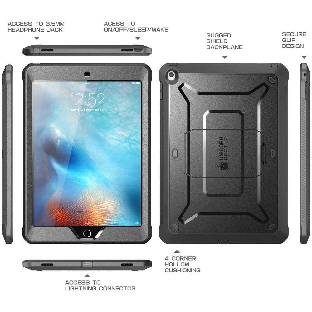 Cover Per Apple Ipad 9.7"" (2017), [unicorn Beetle Pro Series] Custodia Super Protettiva [full-body] Guscio Protettivo Ad Incastro Con La Protezione Per Lo Schermo Integrata - Resistente Agli Urti E Alle Cadute Per Ipad 9.7"" (nero) - Foto 2