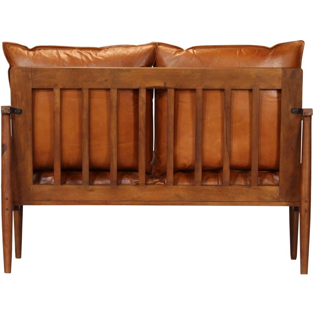 Divano A 2 Posti In Vera Pelle Con Legno Di Acacia Marrone - Foto 7