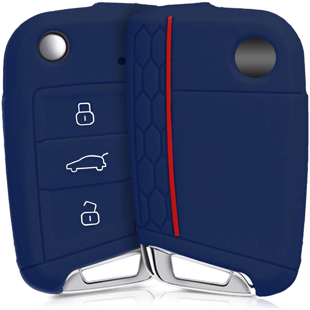 Copritastiera Auto Per Vw Golf 7 Mk7 - Copertura Fob Silicone Chiave Di Protezione Per Vw Golf 7 Mk7 3 Abbottona La Chiave Car - Dark Blue Red - Foto 1