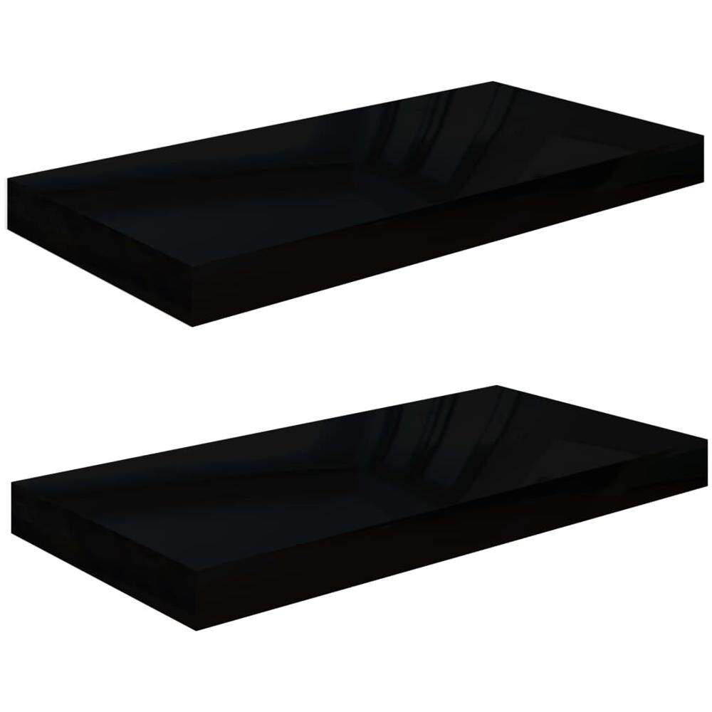Scaffali A Parete 2 Pz Nero Lucido 50x23x3,8 Cm In Mdf - Foto 2