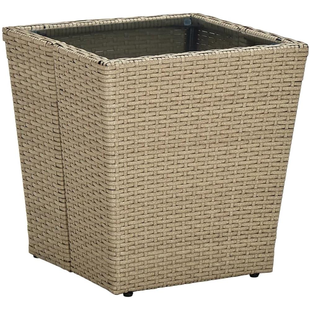 Tavolino Beige 41,5x41,5x44 cm in Polyrattan e Vetro Temperato - Foto 1