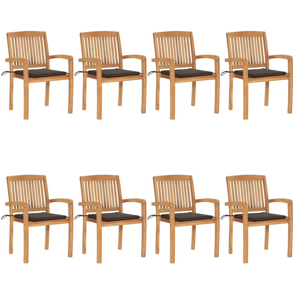 Sedie da Giardino Impilabili 8 pz con Cuscini Massello di Teak - Foto 1