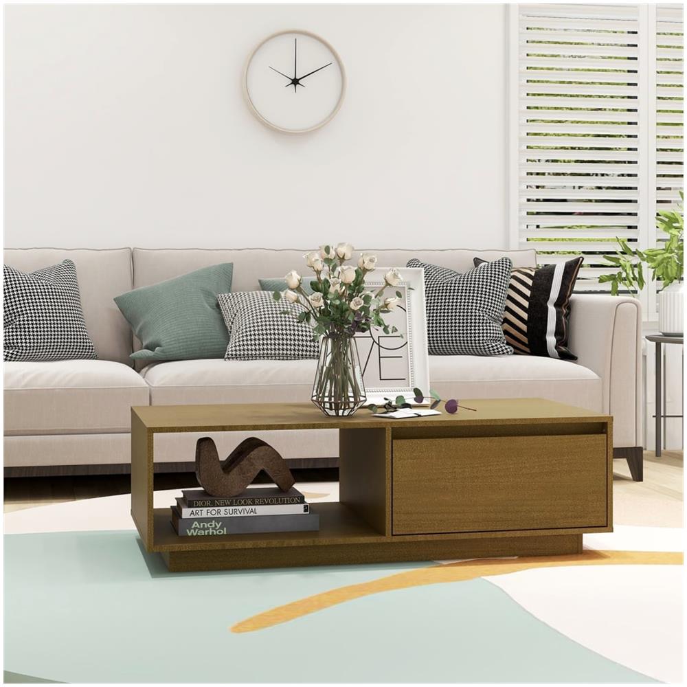 Tavolino Da Salotto Miele 110x50x33,5 Cm Legno Massello Di Pino - Foto 3