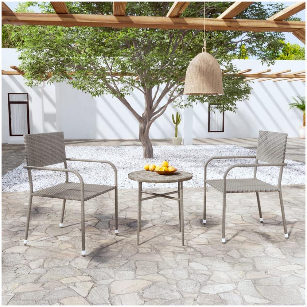Set Mobili Da Pranzo Per Giardino 3 Pz In Polyrattan Grigio - Foto 1
