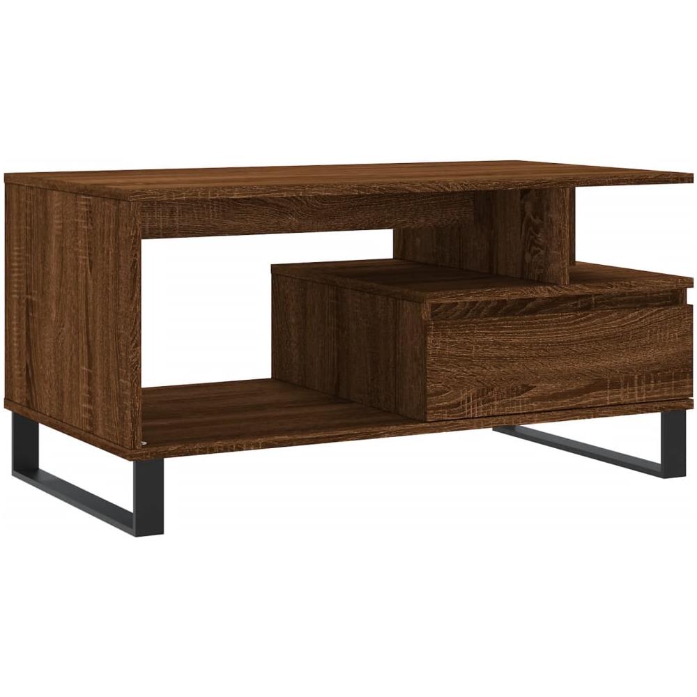 Tavolino Salotto Rovere Marrone 90x49x45 Cm Legno Multistrato - Foto 2