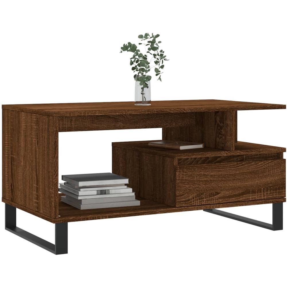Tavolino Salotto Rovere Marrone 90x49x45 Cm Legno Multistrato - Foto 3