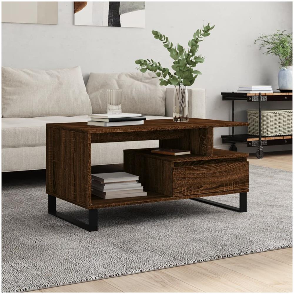 Tavolino Salotto Rovere Marrone 90x49x45 Cm Legno Multistrato - Foto 1