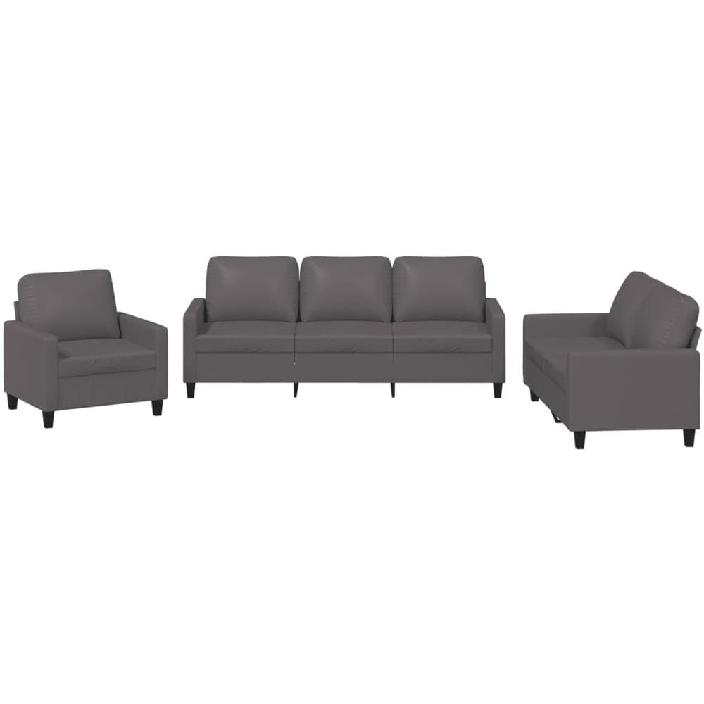 Set Di Divani 3 Pz Con Cuscini Grigio In Similpelle - Foto 2