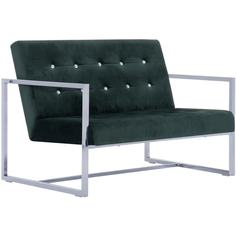 Divano A 2 Posti Con Braccioli Verde Scuro Cromato E Velluto - Foto 2