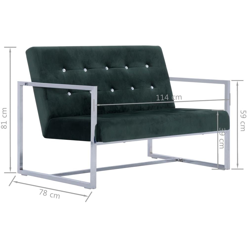 Divano A 2 Posti Con Braccioli Verde Scuro Cromato E Velluto - Foto 8