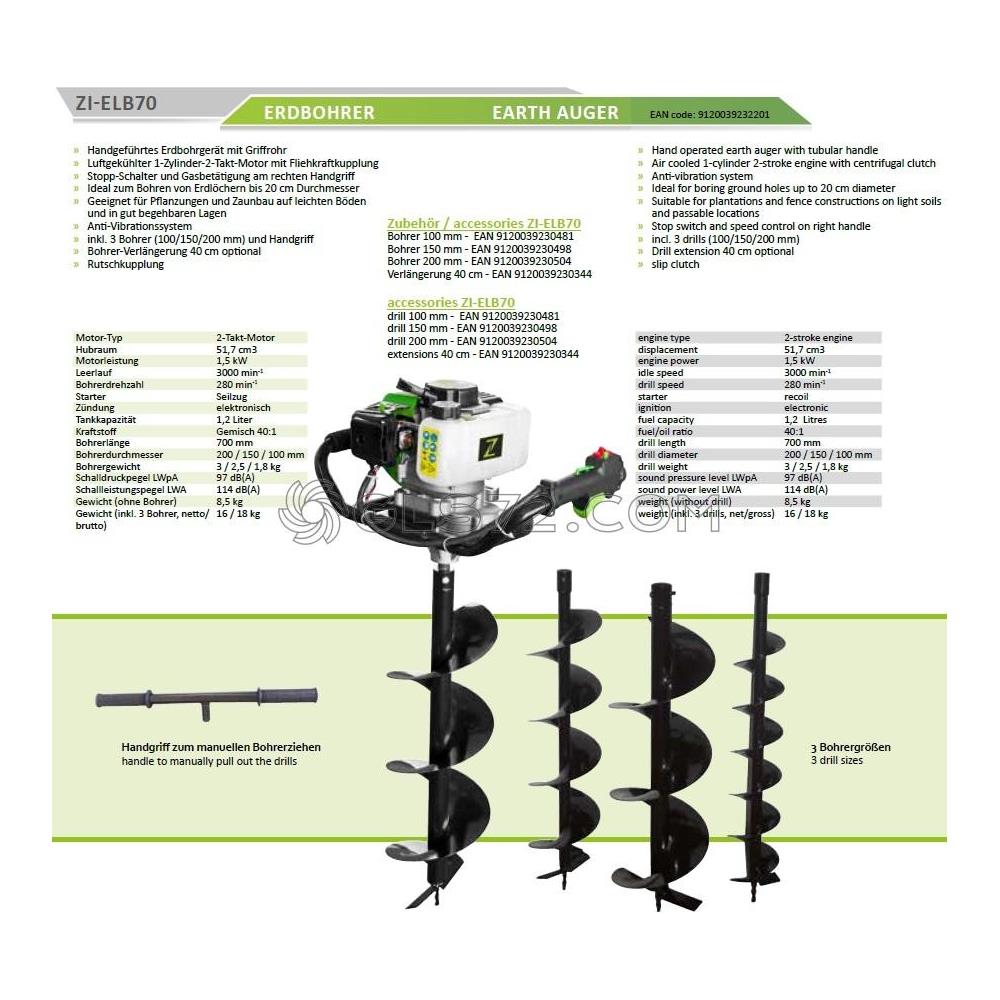 Trivella Mototrivella A Scoppio 51,7cc Con Eliche 100 150 200 Mm Zi-elb70 - Foto 8