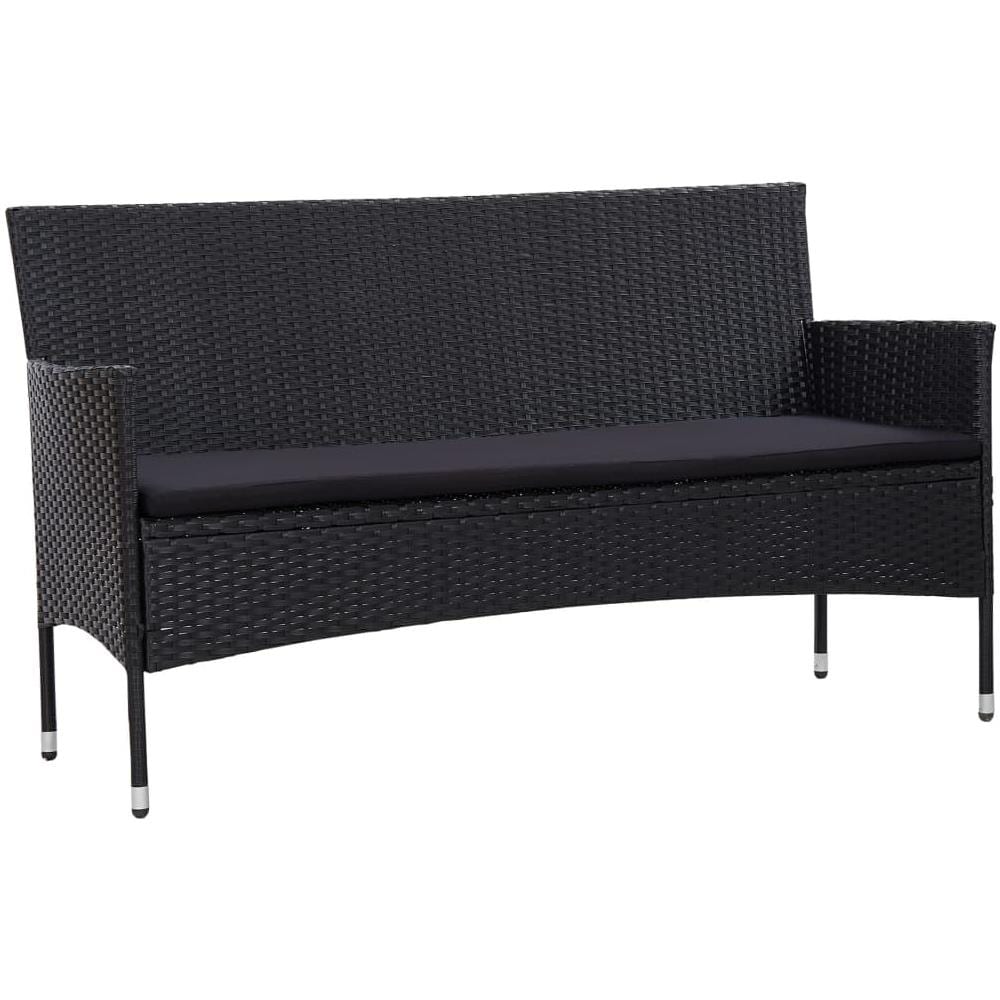Divano da Giardino a 3 Posti con Cuscini Nero in Polyrattan - Foto 1