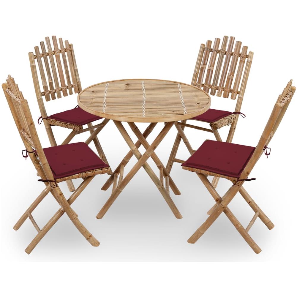 Set Da Pranzo Da Giardino 5 Pz Pieghevole Con Cuscini In Bamb? - Foto 1