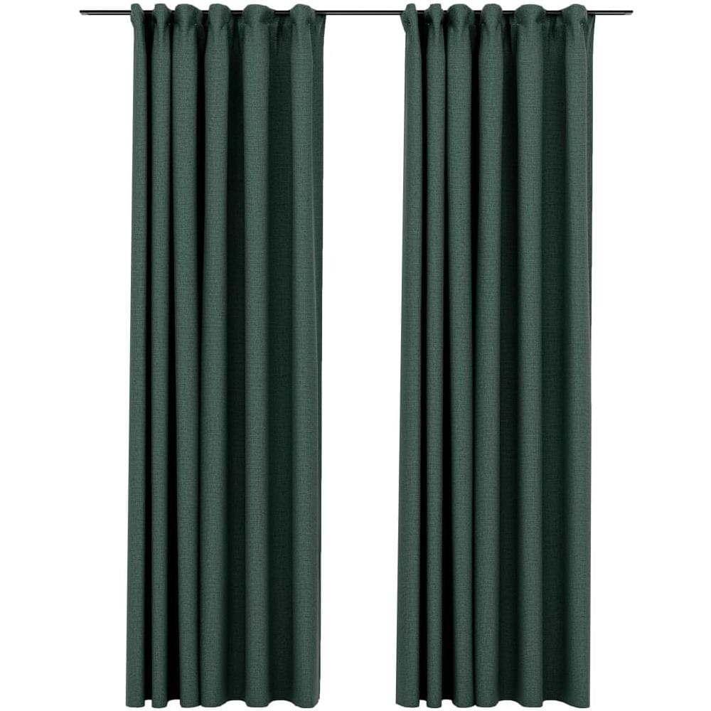 Tende Oscuranti Con Ganci Effetto Lino 2 Pz Verdi 140x225 Cm - Foto 2