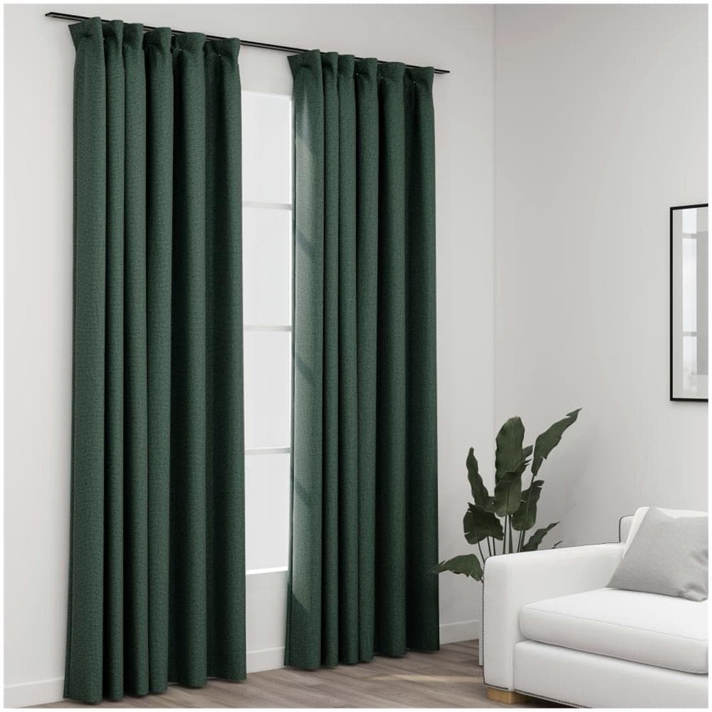 Tende Oscuranti Con Ganci Effetto Lino 2 Pz Verdi 140x225 Cm - Foto 1