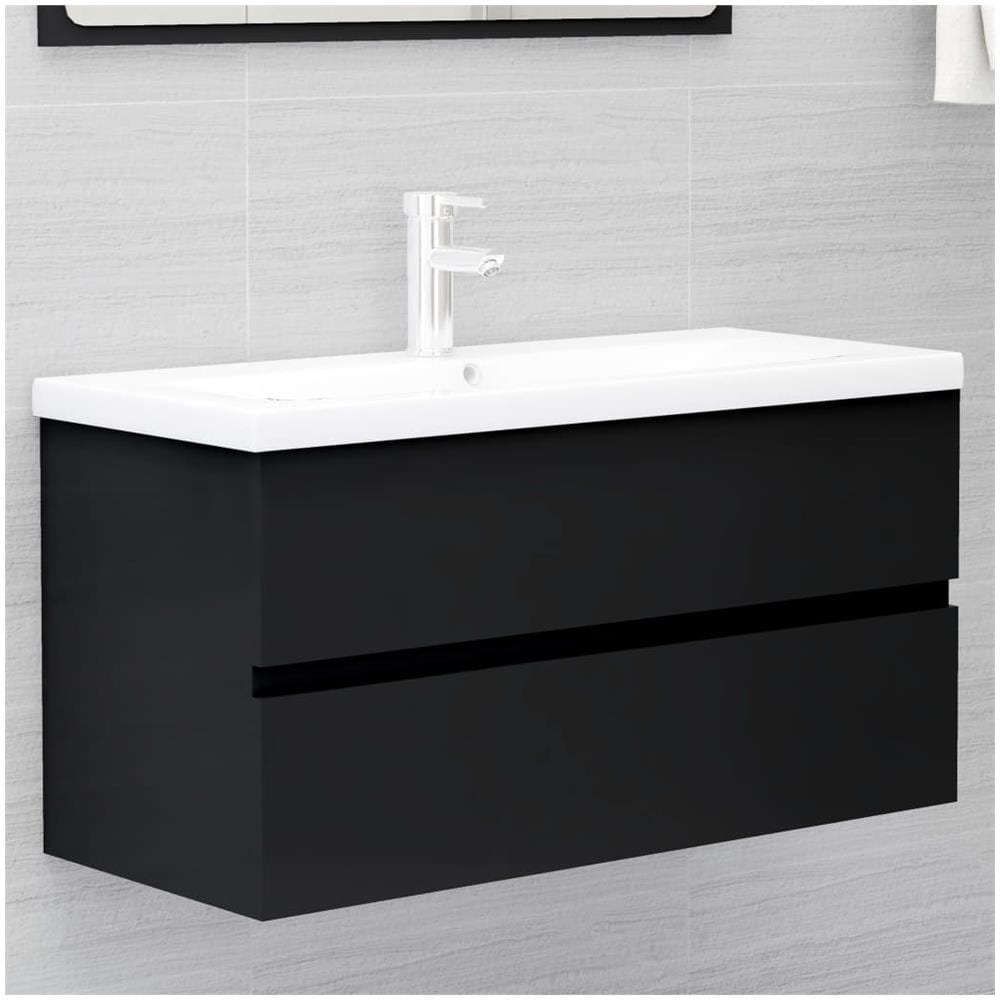 Mobile Lavabo Nero 90x38,5x45 cm in Legno Multistrato - Foto 1