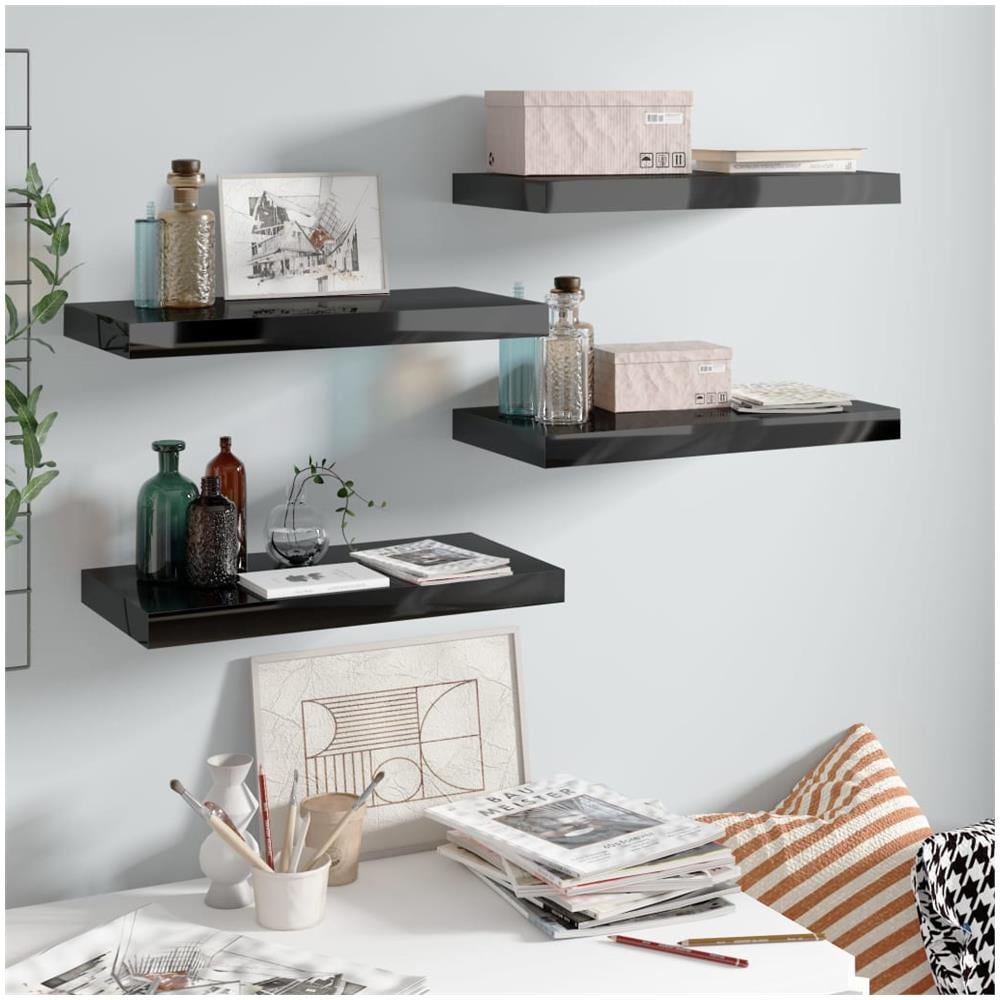 Scaffali A Parete 4 Pz Nero Lucido 50x23x3,8 Cm In Mdf - Foto 1