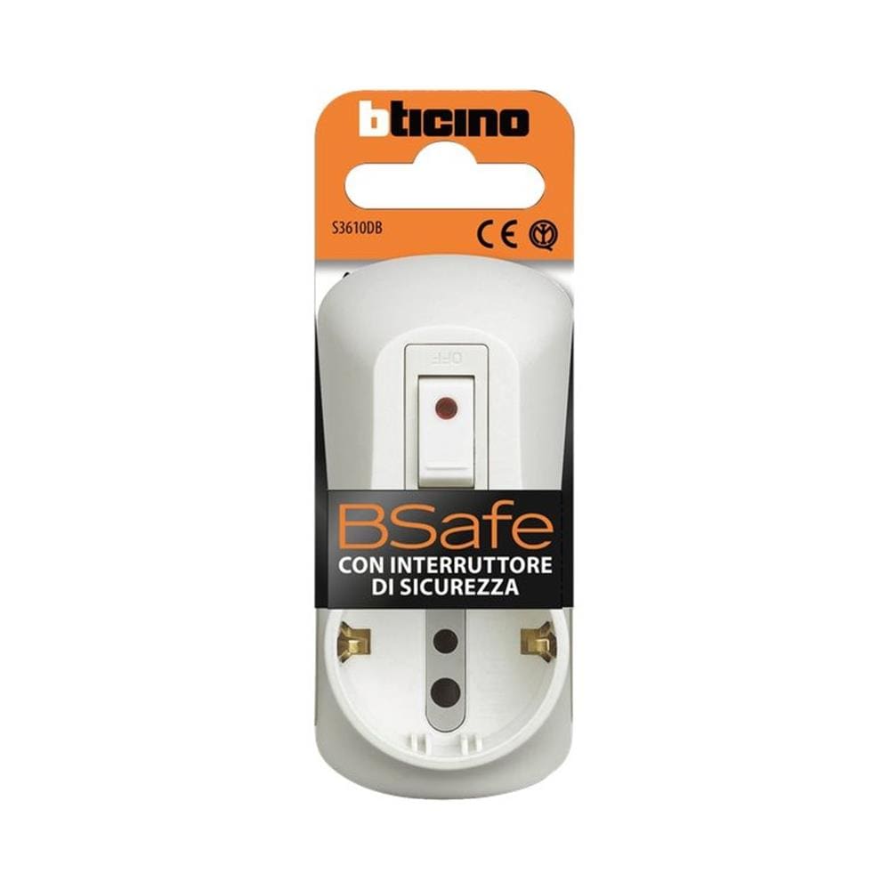 Adattatore BE SAFE bianco con spina piccola 10A e 1 presa P30 e 2 prese bipasso da 10/16A con interruttore automatico di protezione - Foto 2