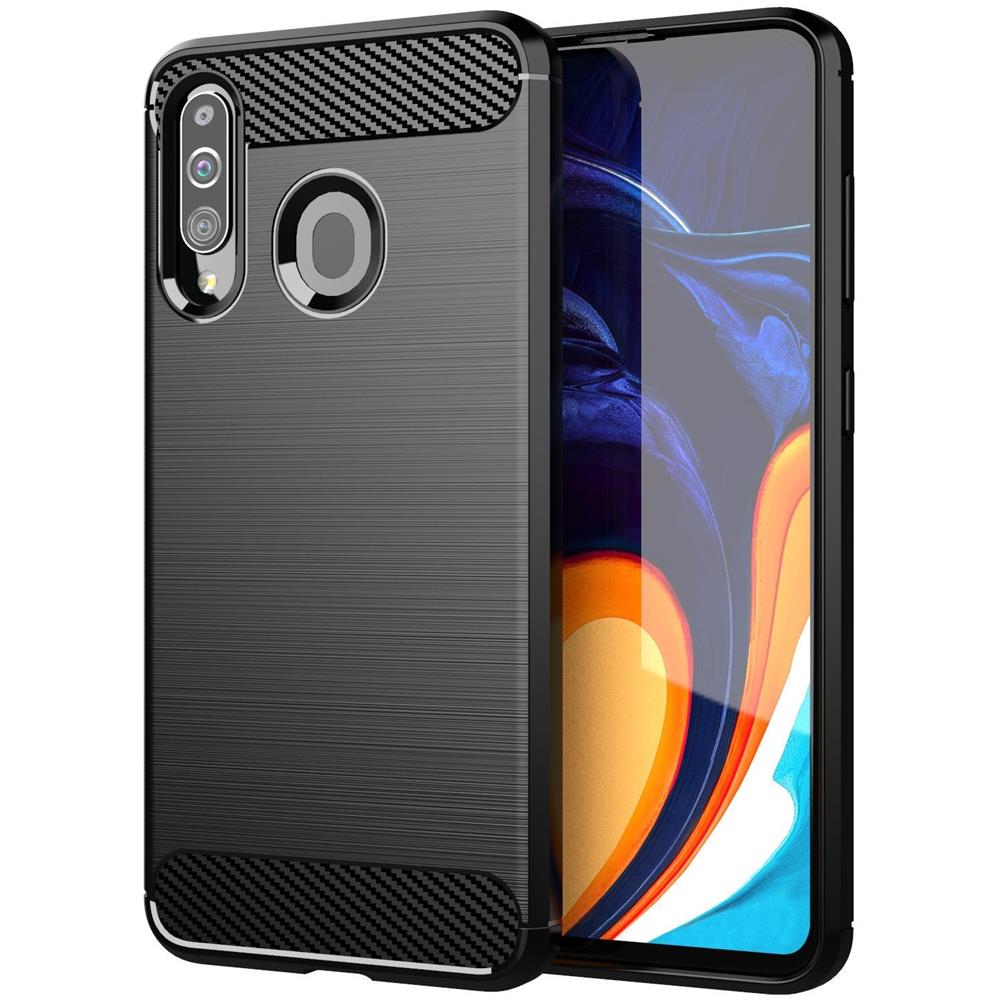 Custodia Compatibile Con Samsung Galaxy A20s In Brushed Nero - Coperchio Protettivo In Silicone Tpu Flessibile In Look Acciaio Inossidabile-fibra Di Carbonio - Foto 1