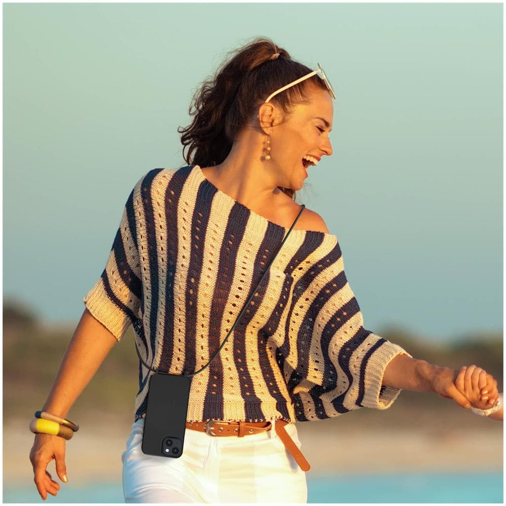 Cover Semirigida Per Iphone 14 Cordino Nylon Intrecciato 80 Cm Nera - Foto 5