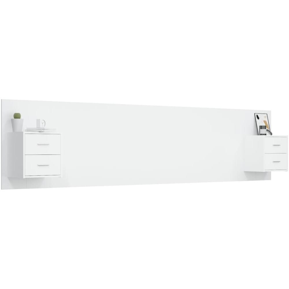Testiera Per Letto Con Comodini In Legno Multistrato Bianco - Foto 3