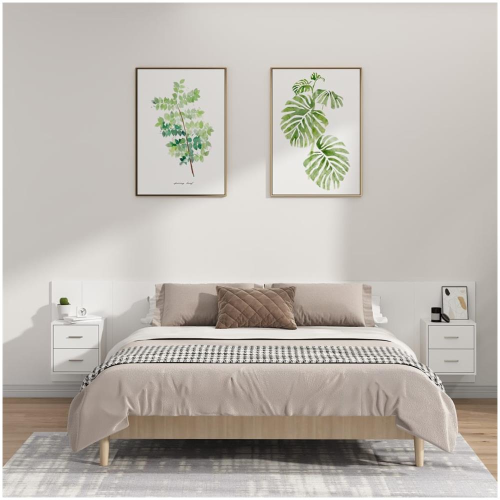 Testiera Per Letto Con Comodini In Legno Multistrato Bianco - Foto 1