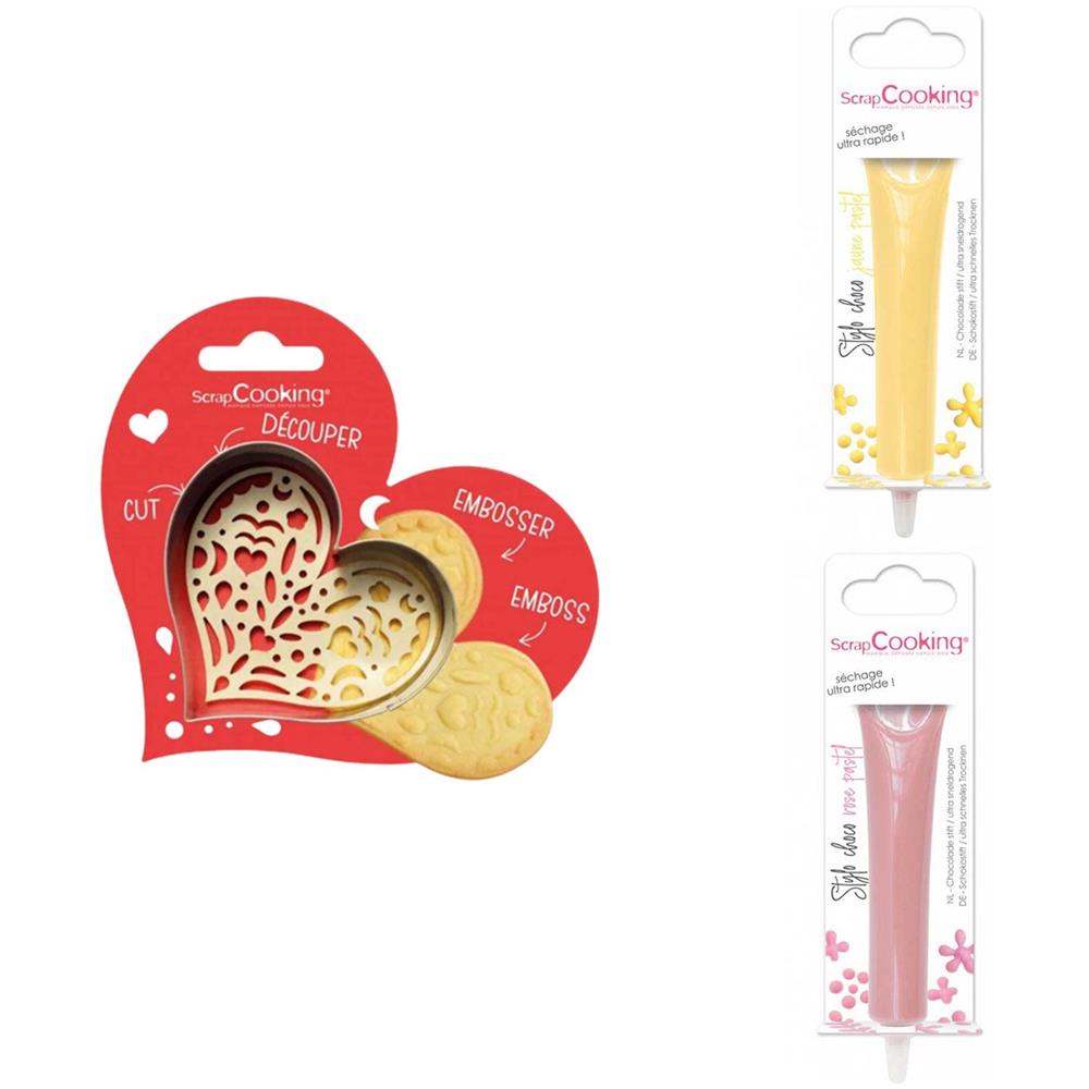 Kit Tagliabiscotti Cuore + 2 Penne Al Cioccolato Giallo Pastello E Rosa Pastello - Foto 1