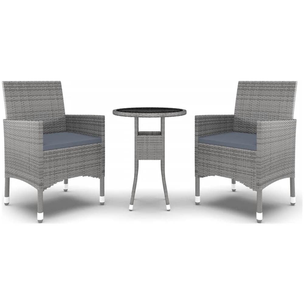 Set Da Pranzo Per Giardino 3 Pz In Polyrattan Grigio - Foto 2