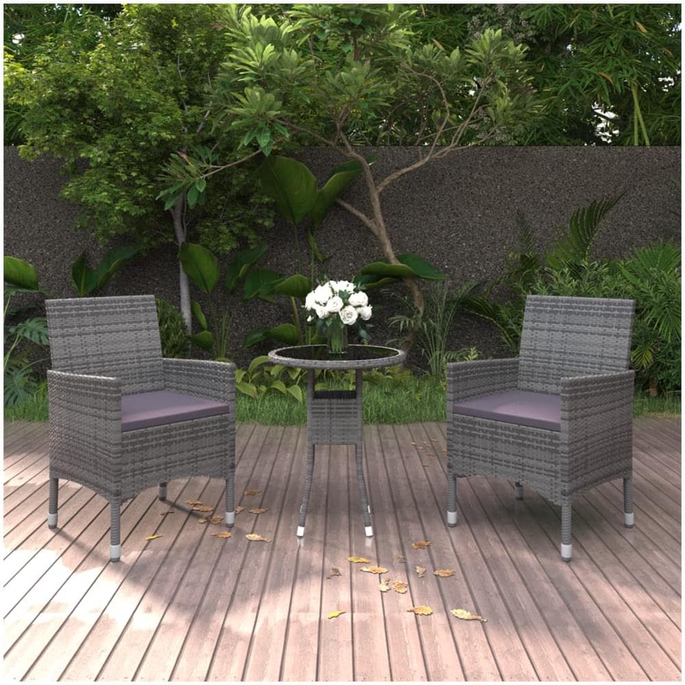 Set Da Pranzo Per Giardino 3 Pz In Polyrattan Grigio - Foto 1