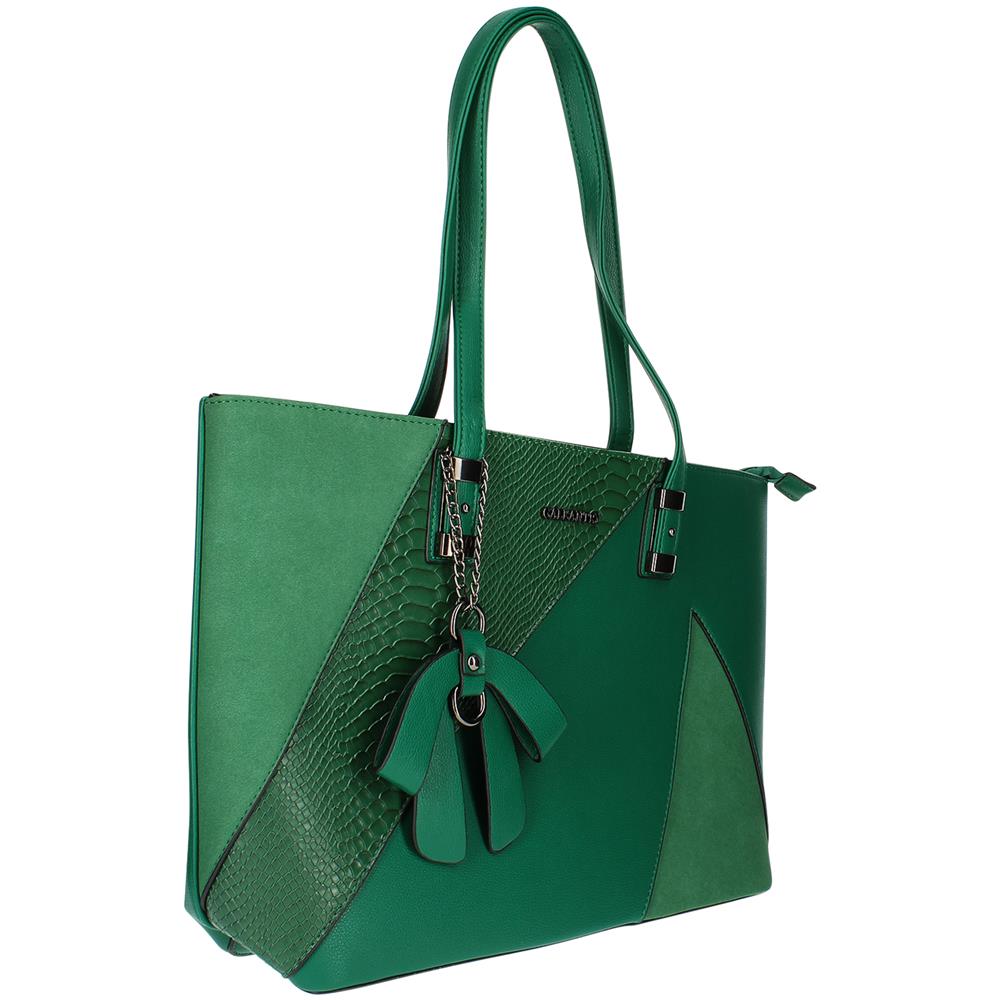 Borsa Shopper Scamosciata Con Stampa Serpente - Paris - Verde - Foto 2