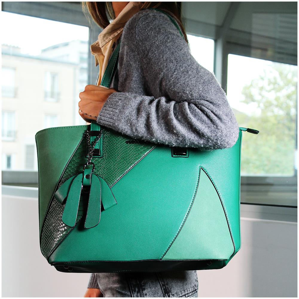 Borsa Shopper Scamosciata Con Stampa Serpente - Paris - Verde - Foto 6