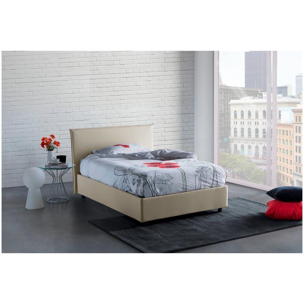Letto Piazza E Mezza Chicca, Letto Contenitore Con Rivestimento In Tessuto, 100% Made In Italy, Apertura Frontale, Con Materasso Cm 120x200 Incluso, Beige - Foto 1