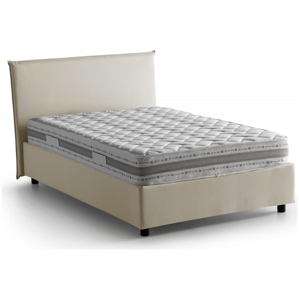 Letto Piazza E Mezza Chicca, Letto Contenitore Con Rivestimento In Tessuto, 100% Made In Italy, Apertura Frontale, Con Materasso Cm 120x200 Incluso, Beige - Foto 2