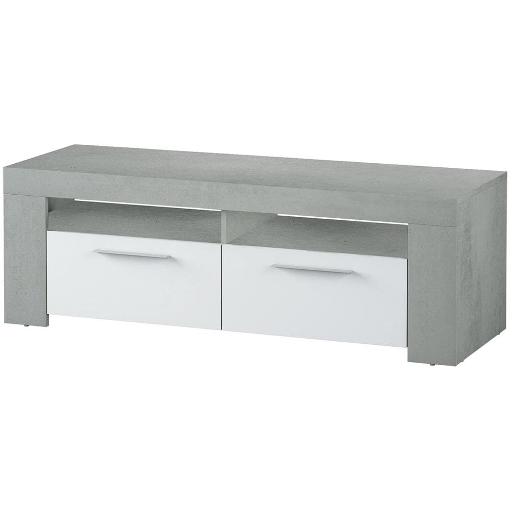 Mobile Porta Tv Stamford, Credenza Per Televisione Da Soggiorno, Supporto Tv A 2 Ante, Credenza Bassa Da Salotto, 120x42h40 Cm, Bianco E Cemento - Foto 2