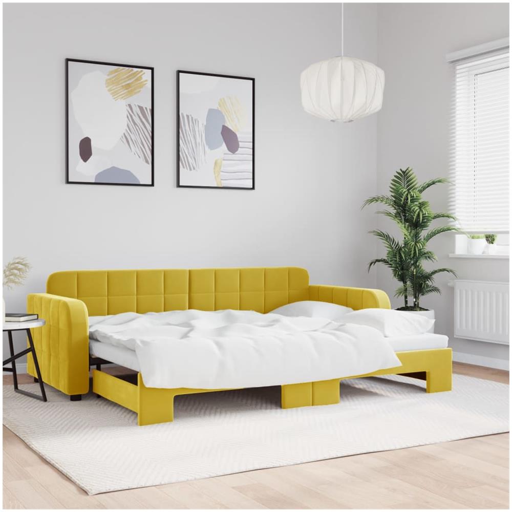 Divano Letto Con Letto Estraibile Giallo 80x200 Cm In Velluto - Foto 1