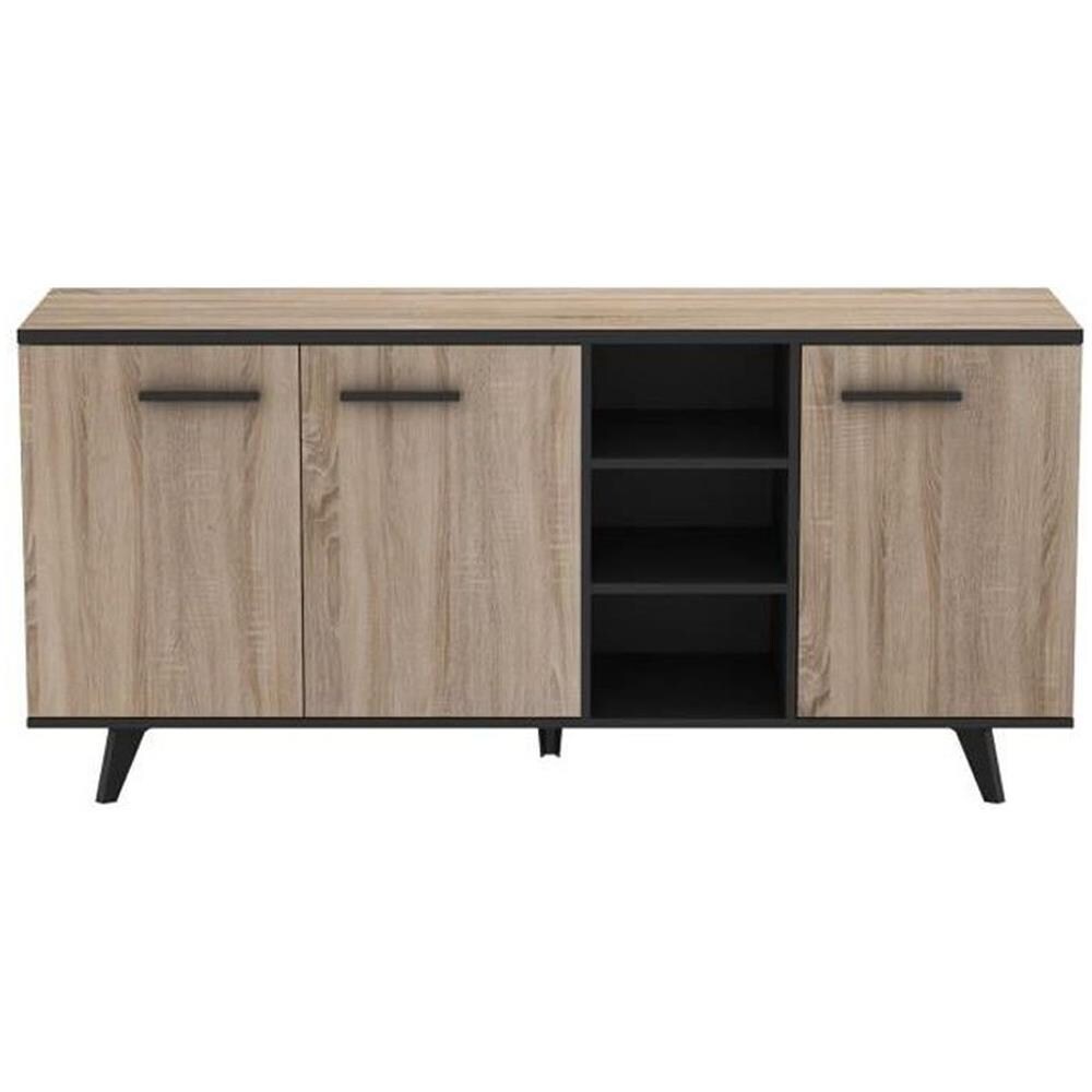 Credenza Bassa Contemporanea In Rovere Spazzolato E Nero Opaco 161 Cm - Foto 1
