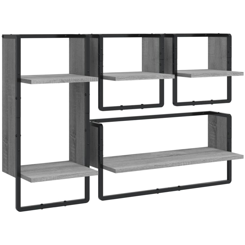 Set Mensole Parete Con Aste 4pz Grigio Sonoma Legno Multistrato - Foto 2
