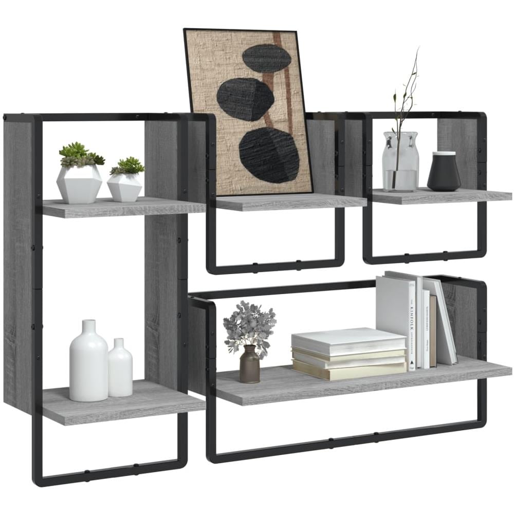 Set Mensole Parete Con Aste 4pz Grigio Sonoma Legno Multistrato - Foto 3