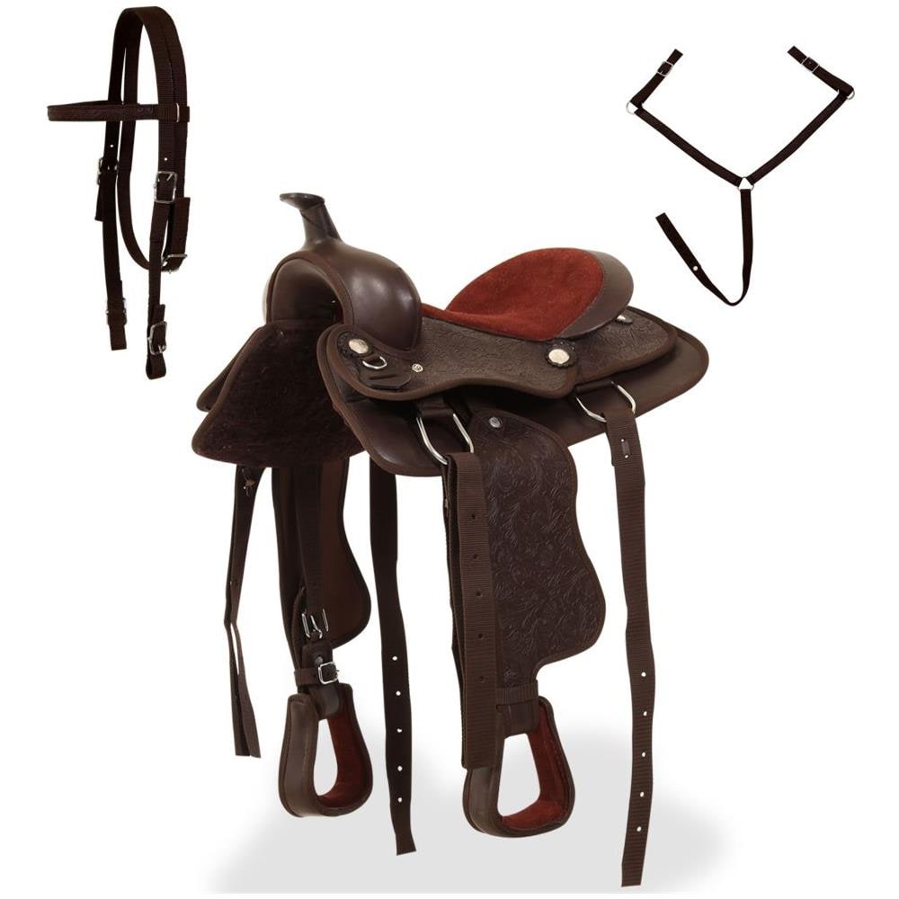 Sella Western Testiera E Pettorale In Vera Pelle 12"" Marrone - Foto 2