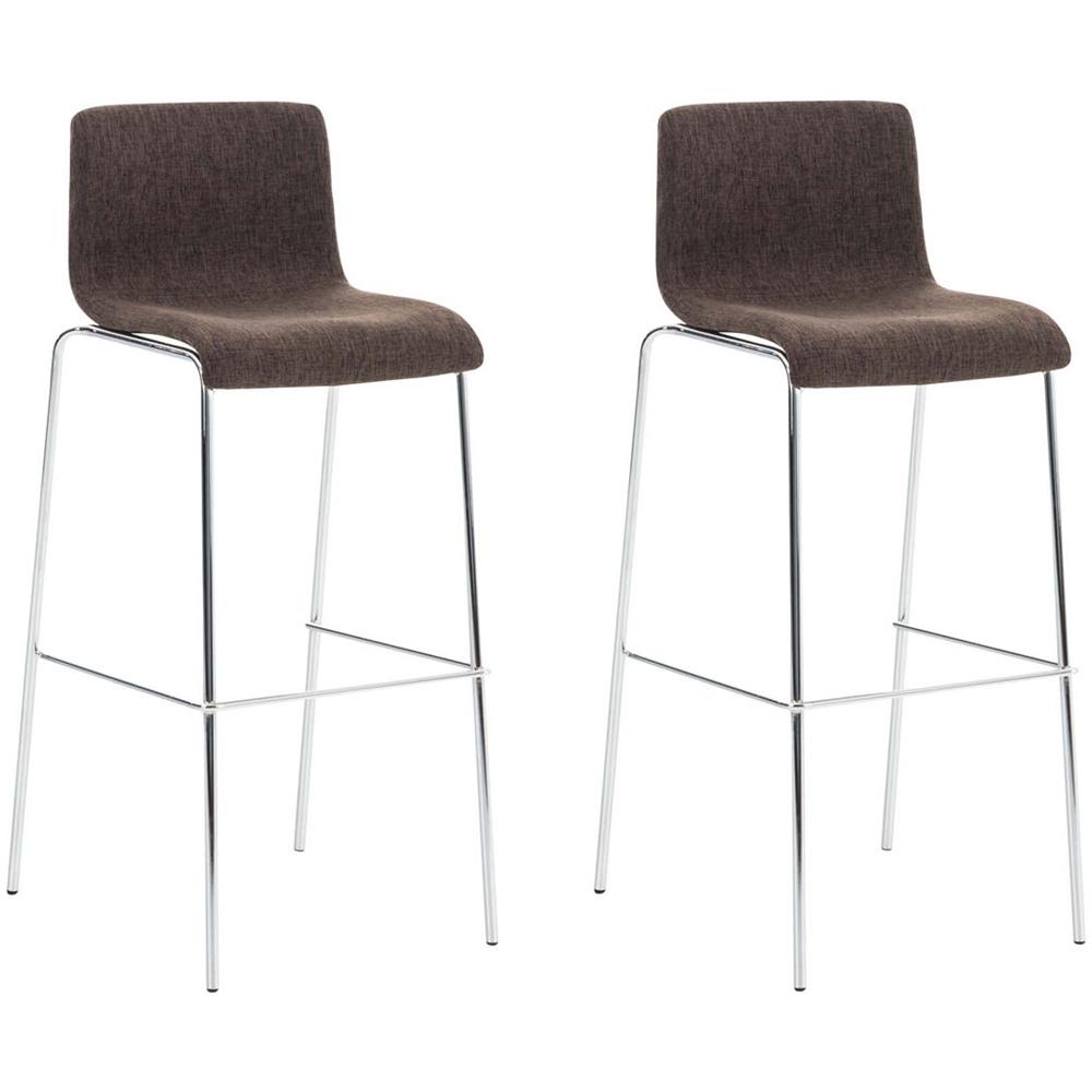 2 Sgabelli Alti HOOVER in Tessuto - Set 2 Sgabelli Bar Design H76 cm I Sedie Sgabello Ergonomiche con Schienale Marrone Cromato - Foto 1