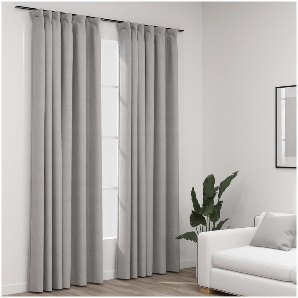 Tende Oscuranti Con Ganci Effetto Lino 2 Pz Grigie 140x225 Cm - Foto 1