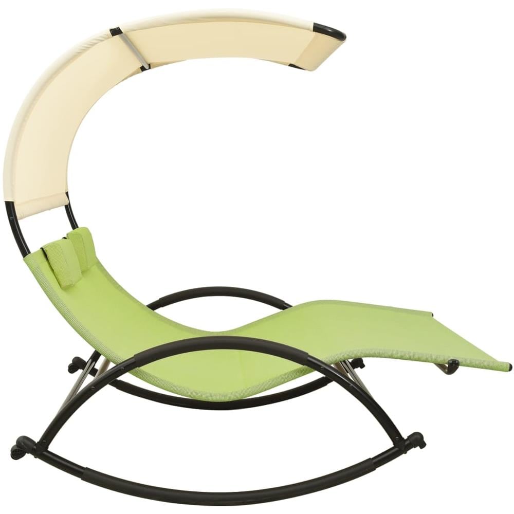 Lettino Prendisole Doppio Tetto in Textilene Verde e Crema - Foto 2