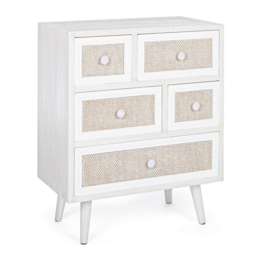 Cassettiera 5 Cassetti Montiel Stile Rustico Bianco Antico 72.5h Cm - Foto 1