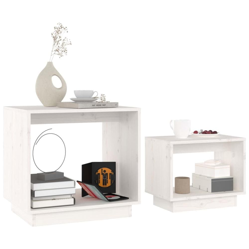 Tavolini Da Salotto Ad Incastro 2 Pz Bianchi In Legno Di Pino - Foto 3